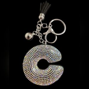 Rhinestone "C" Bag Charm Keychain with Tassel